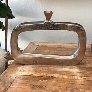 Z Gallerie Rectangle Short Vase Lamberton Silver 18" Hollow Modernist Decor